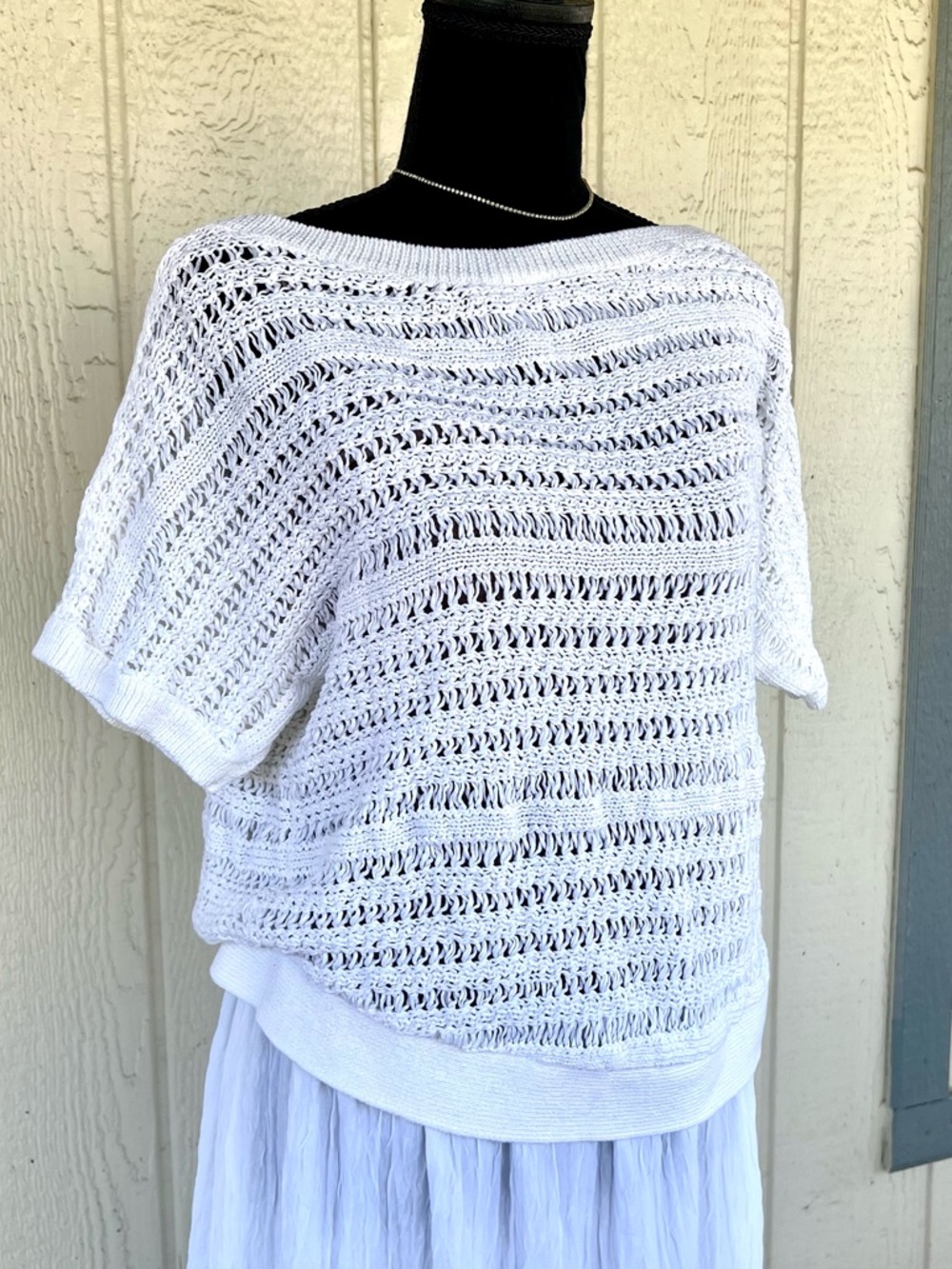 Lauren Ralph Lauren White Open Knit Sweater Large Coastal Style